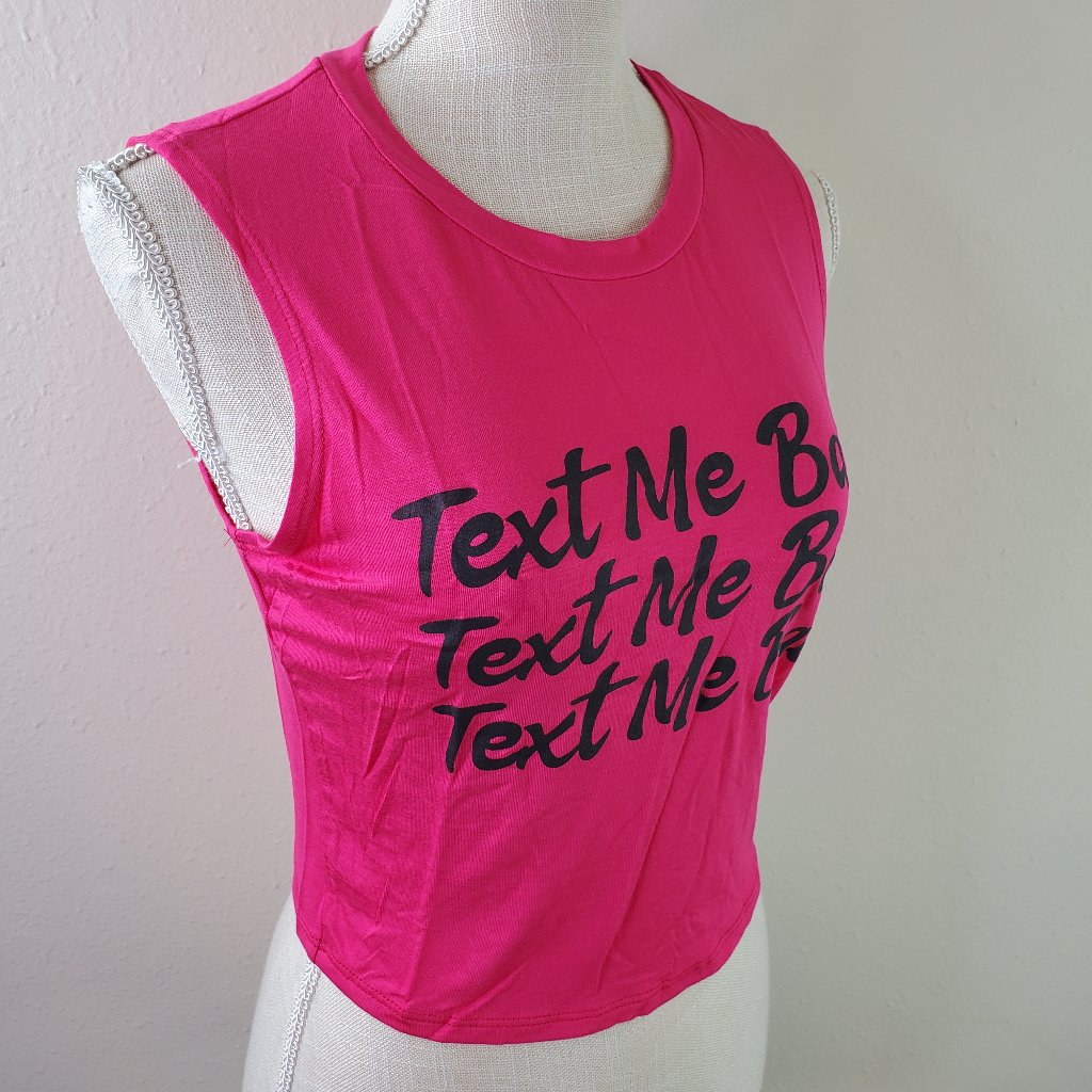 Teenbell Womens Hot Pink Sleeveless "Text Me Back" Crop Top